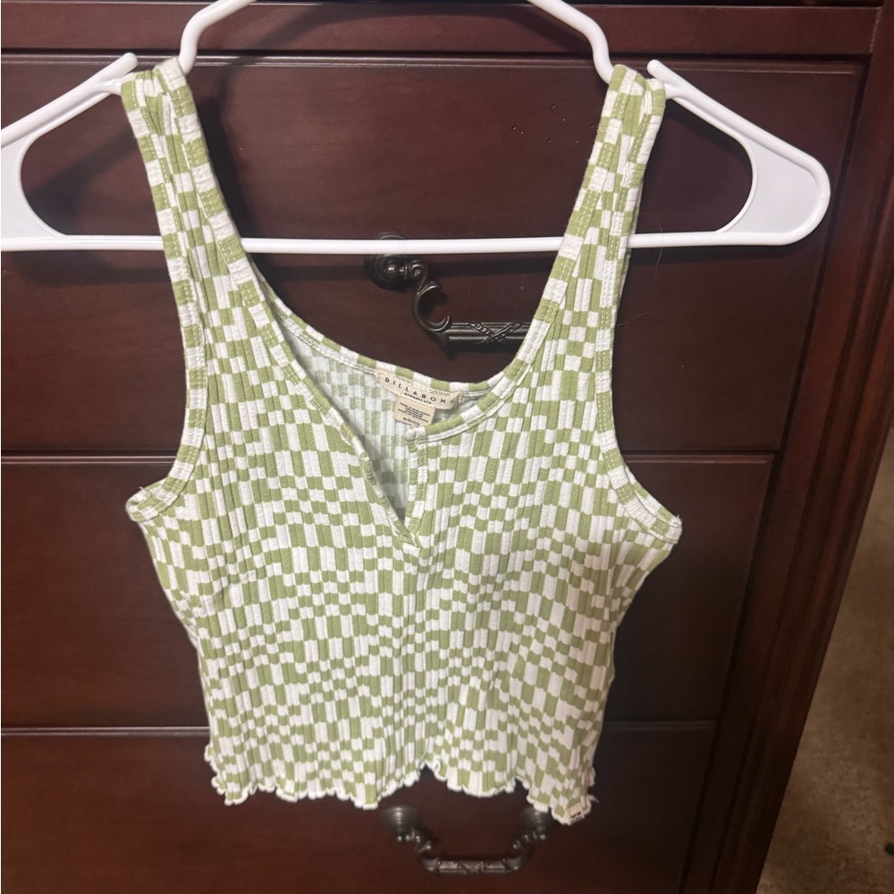 Billabong Green and White Checkered Crop Top